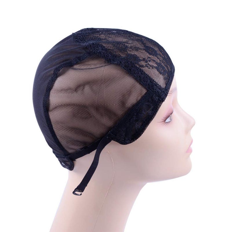 YANTAISIYU Double Lace Wig Caps for Making Wigs with Adjustable Strap on the Back Weaving Hairnets Swiss Lace Wig Cap (Black L 56cm) - Image 3